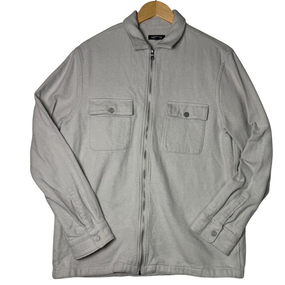 Mens Gray Full Zip Shirt Jacket Medium Long Sleeve Casual Workwear Overshirt - Picture 1 of 10
